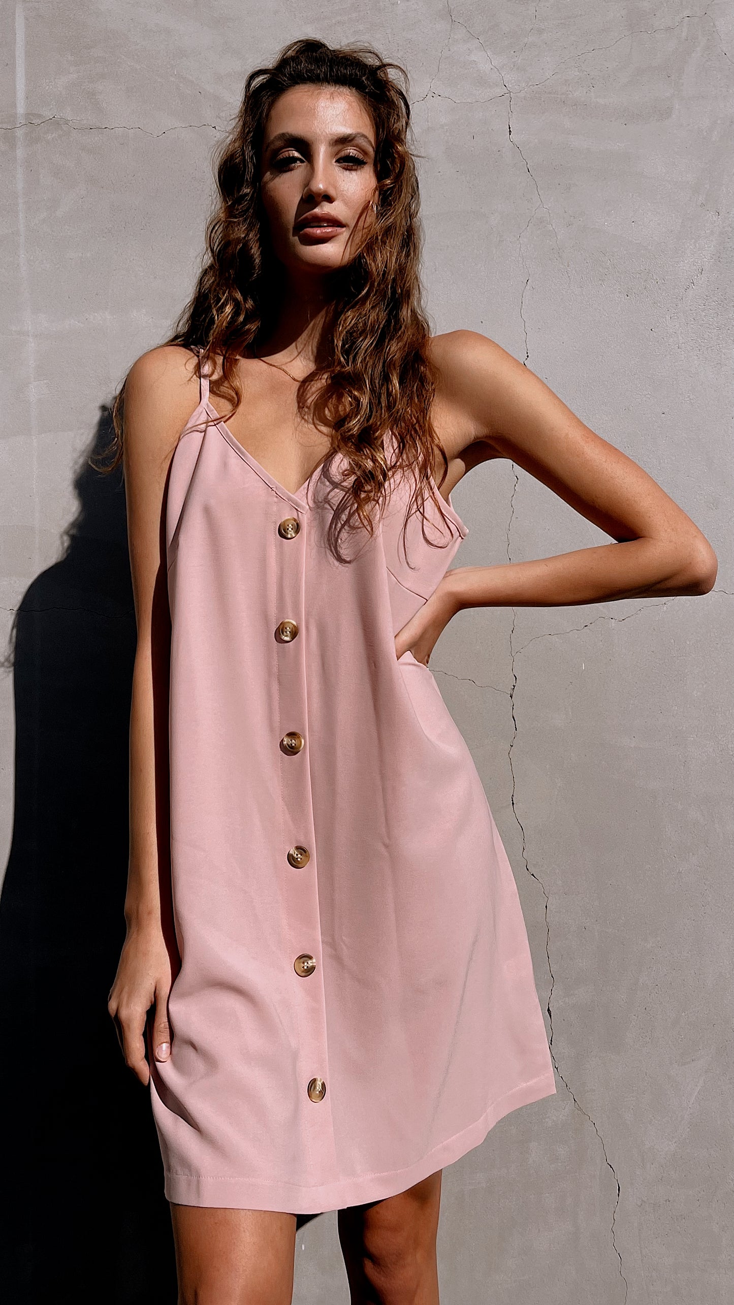 Blush Pink Button Down Mini Slip Dress
